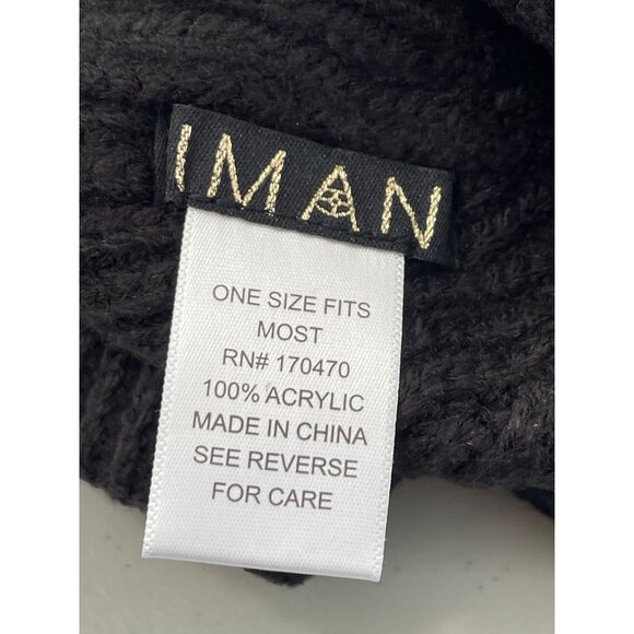 IMAN Global Chic Embellished Beanie and Glove Set One Size Black Silver Winter - Picture 5 of 6